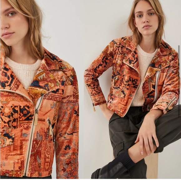 Anthropologie Tapestry Cropped Velvet Moto Jacket - Picture 6 of 12